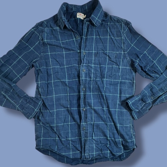 Faherty Slim Fit Indigo Windowpane Long Sleeve Button Up Shirt Men's Medium - Picture 1 of 9